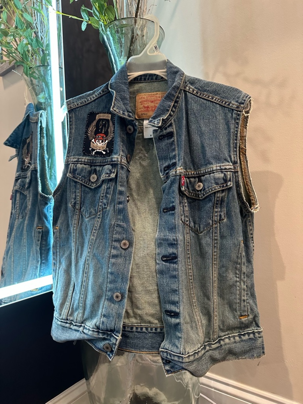 Levi's Light Blue Denim Vest with Black & Red Patch